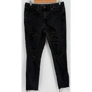 Mossimo Womens Power Stretch Skinny Jeans Black Distressed Raw Hem Sz 10/R